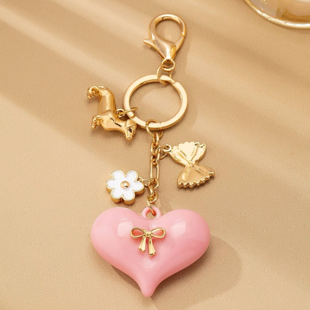Pink Heart Charm Keychain